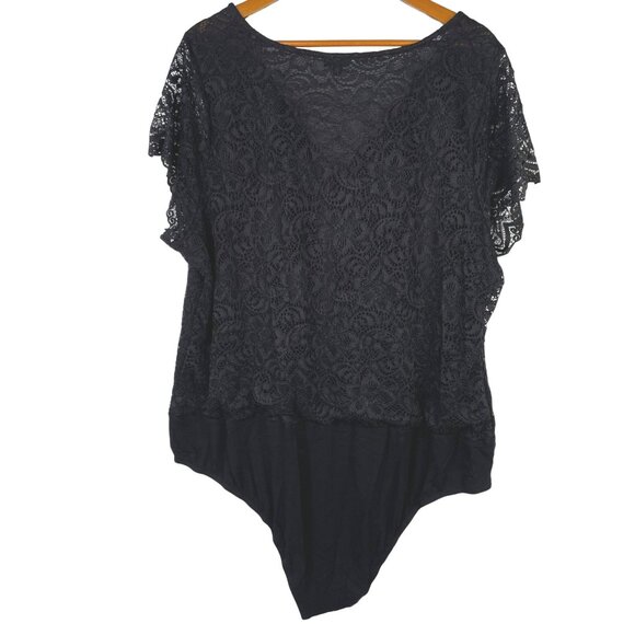 Torrid Bodysuit Size 5X Short Sleeve Lace VNeck Casual Nylon Black Cocktail - Picture 2 of 8
